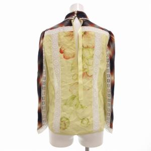DSQUARED2 ブラウス スタンドカラー シルク切替 ボタニカルプリント オンブレチェック柄 レース 38 S 黄 イエロー