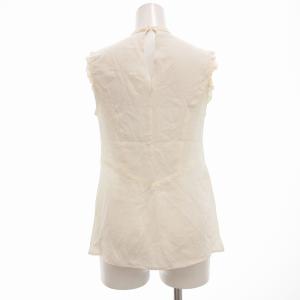 miumiu 美品 ブラウス カットソー 絹 シルク フリル ノースリーブ ハイネック 40 M 白 ホワイト