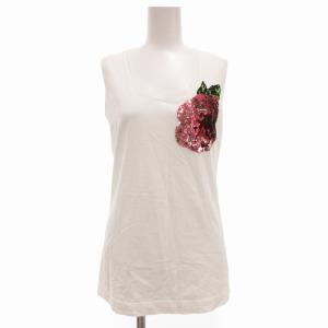 タンクトップ カットソー ノースリーブ ローズ スパンコール 36 XXS 白 ホワイト /UO EC