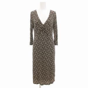 Max Mara 美品 ワンピース スカーフ付き ひざ丈 七分袖 花柄 42 L ベージュ 黒 ブラック