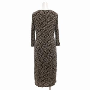 Max Mara 美品 ワンピース スカーフ付き ひざ丈 七分袖 花柄 42 L ベージュ 黒 ブラック