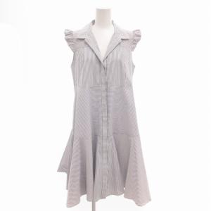 シャツワンピース オープンカラー 開襟 オーシャンウェイブ ストライプ ひざ丈 フレンチスリーブ 40