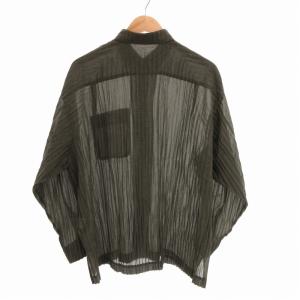 ISSEY MIYAKE MEN プリーツシャツ 長袖 シアー ワイド チェック S カーキ