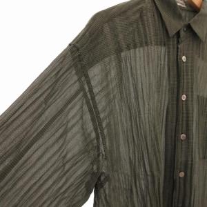 ISSEY MIYAKE MEN プリーツシャツ 長袖 シアー ワイド チェック S カーキ