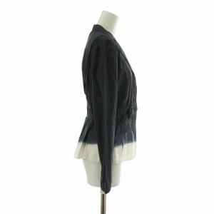 PRADA テーラード ジャケット グラデーション 比翼ボタン バックギャザー 40 M 紺 ネイビー 白 ホワイト