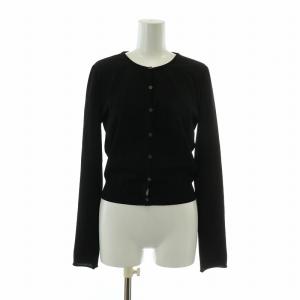 カーディガン ニット 長袖 ストレッチ クルーネック 黒 ブラック