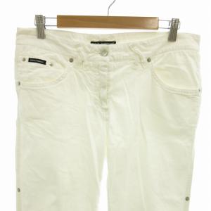 DOLCE&GABBANA デニムパンツ ジーンズ 裾ボタン ビジュー装飾 七分丈 44 S 白 ホワイト