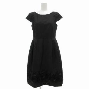 ワンピース 半袖 ひざ丈 刺繍 花装飾 レース バックジップ 40 L 黒 ブラック /GV EC