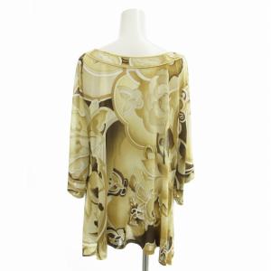 LEONARD ファッション 美品 カットソー チュニック 総柄 カンカン シアー 七分袖 M ベージュ 茶 ブラウン