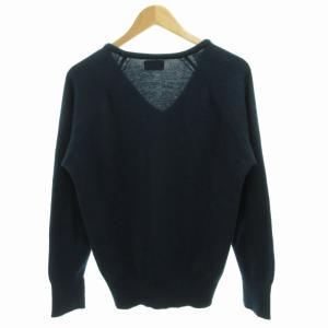 Christian Dior ヴィンテージ ニット セーター 長袖  Vネック ロゴ刺繍 ワンポイント S 紺 ネイビー