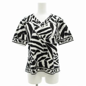 ファッション FASHION Tシャツ カットソー 半袖 プルオーバー Vネック 総柄 M 黒 ブラック