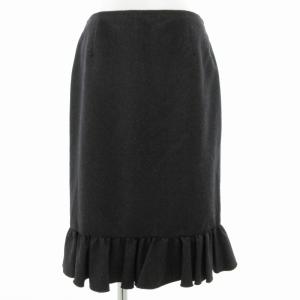 フリルスカート ひざ丈 バックフリル サイドジップ カシミア混 6 M グレー