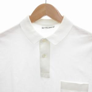 CELINE フランス製 ヴィンテージ ポロシャツ 半袖 馬車刺繍 ワンポイント 鹿の子 S 白 ホワイト /GV EC