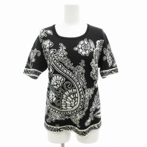 ファッション FASHION ニット セーター 半袖 ビジュー ビーズ シルク混 バイカラー L 黒 ブラック