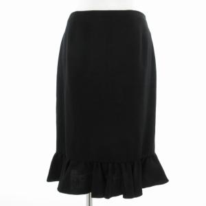 フリルスカート ひざ丈 サイドジップ 6 M 黒 ブラック