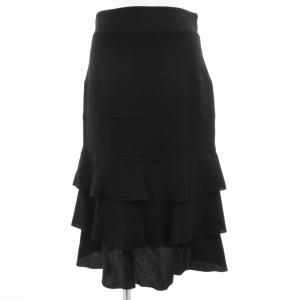 ティアードスカート フレア ひざ丈 バックジップ ウール 6 M 黒 ブラック /GV EC