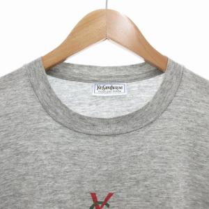 YVES SAINT LAURENT オーバーサイズTシャツ カットソー 半袖 クルーネック ロゴ プリント L グレー /GV EC