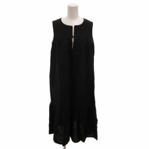 ロングワンピース 麻 リネン ノースリーブ イタリア製 36 S 黒 ブラック /HO EC