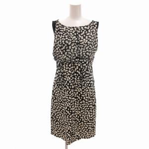 白タグ ワンピース ロング 総柄 ノースリーブ イタリア製 42 M 黒 白 ブラック ホワイト /HO