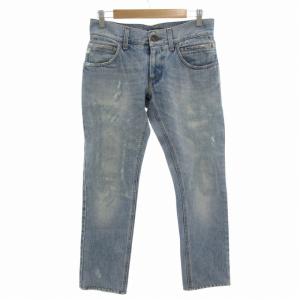 デニムパンツ ジーンズ スリム ダメージ加工 ストレート カットオフ 44 XS インディゴ 青