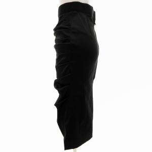 DOLCE&GABBANA 美品 タイトスカート ひざ丈 内側レオパード柄 フリル ギャザー 36 S 黒 ブラック