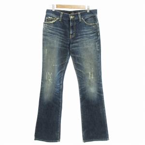 美品 デニムパンツ ジーンズ ダメージ加工 ジッパーフライ 73 S インディゴブルー