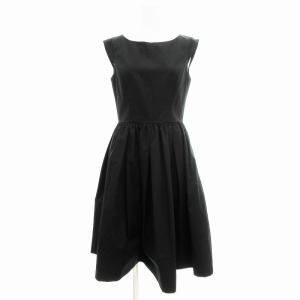 ベーシック RENE BASIC 美品 ワンピース ひざ丈 フレンチスリーブ ギャザー フレア 34 S 黒 ブラック