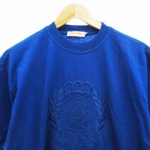 LOEWE ヴィンテージ オールド Tシャツ カットソー アナグラム 刺繍 半袖 S 青 ブルー
