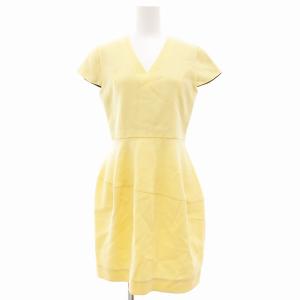 美品 バルーンワンピース Vネック ウール ひざ丈 キャップスリーブ 38 M 黄 イエロー /UO EC