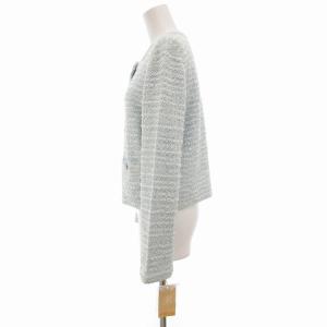 FOXEY BOUTIQUE タグ付き ジャケット カーディガン ノーカラー ツイード パステルカラー F 水色 ライトブルー 白 ホワイト