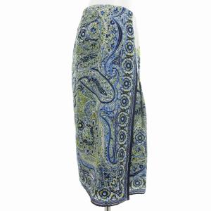 ETRO フレアスカート スリット ペイズリー柄 総柄 シルク 絹 ひざ丈 40 M 青 ブルー 白 ホワイト