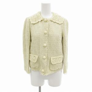 ツイードジャケット ブレザー レース カットオフ リネン混 38 S ベージュ