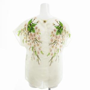 DOLCE&GABBANA シャツ ブラウス 花柄 絹 シルク ビジューボタン フレンチスリーブ 38 S クリーム色 アイボリー