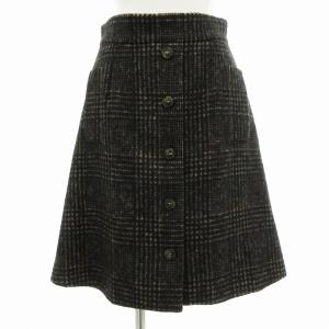 美品 台形スカート 総柄 裏地レオパード柄 アルパカ混 ひざ丈 40 M 茶 ブラウン /FF EC