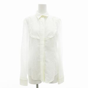 シアーシャツ ブラウス 長袖 ドット柄 フリル 切替 38 M 白 ホワイト /GV EC