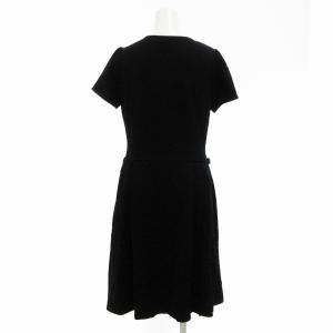 René 美品 ワンピース ひざ丈 半袖 リボン フェイクパール装飾 36 S 紺 ネイビー