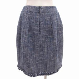 René 美品 ツイードスカート ひざ丈 フリンジ 36 S 青 ブルー 6824030