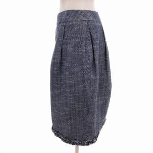 René 美品 ツイードスカート ひざ丈 フリンジ 36 S 青 ブルー 6824030