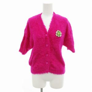 美品 カーディガン ニット 花装飾 ビジュー カットストーン 半袖 38 S /FF EC