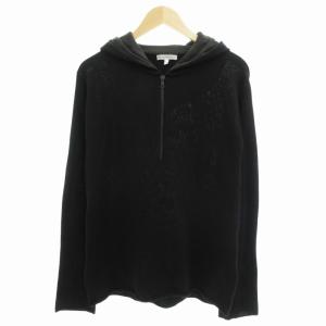 ニットパーカー フーディー ハーフジップ プルオーバー ウール 長袖 50 L 黒 ブラック