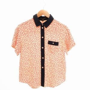 ハート柄シャツ カジュアル 半袖 36 S ベージュ  ピンク 紺 ネイビー /TZ EC