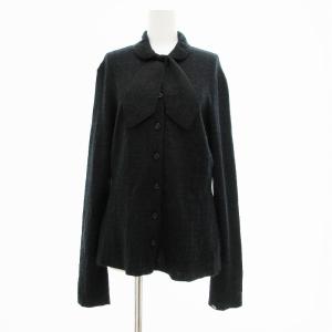 ニットカーディガン セーター チェック柄 L グレー 紺 ネイビー