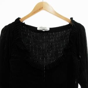 YVES SAINT LAURENT ブラウス 絹 シルク プリーツ 長袖 M 黒 ブラック