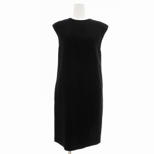 美品 ワンピース ひざ丈 無地 ノースリーブ 絹 シルク 34 XS 黒 ブラック /JS EC