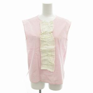 シャツ ブラウス フリル ノースリーブ ギンガムチェック 38 S ピンク 白 ホワイト /FF EC