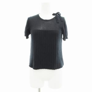 ニットソー カットソー 半袖 リブ リボン 40 S 紺 ネイビー /JS EC