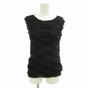 美品 ノースリーブカットソー ブラウス プリーツ シアー シースルー 黒 ブラック /FF EC