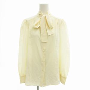 シャツ ブラウス バンドカラー ネックリボン 絹 シルク 長袖 38 M ベージュ /FF EC