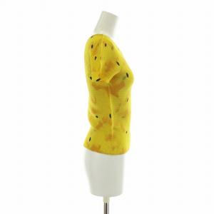 me ISSEY MIYAKE カットソー トップス 半袖 クルーネック ワッフルプリーツ 総柄 黄色 イエロー /XZ EC