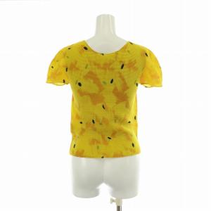 me ISSEY MIYAKE カットソー トップス 半袖 クルーネック ワッフルプリーツ 総柄 黄色 イエロー /XZ EC